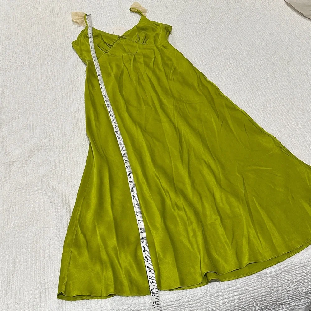 DOEN Claire Dress Silk Chartreuse Green Midi Maxi Slipdress XS Babydoll Retro - Picture 10 of 15